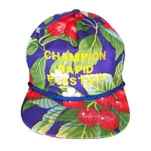 Vintage Cherries AOP Strapback Hat Mens One Size 80s All Over Print Floral Rope